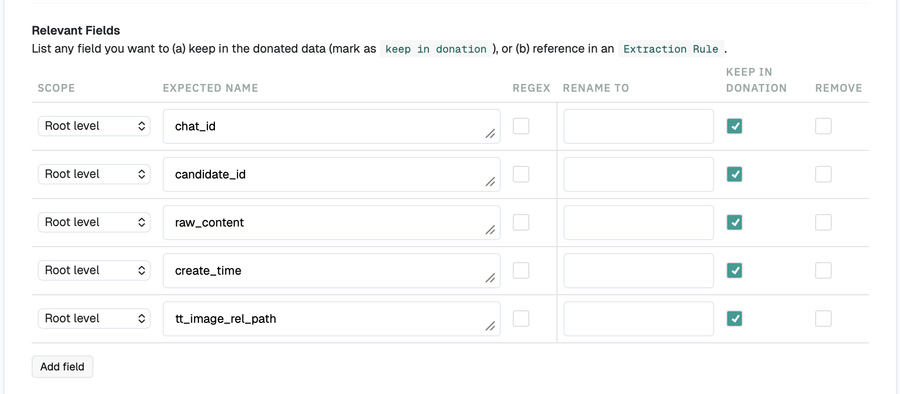 DDM: Relevant Fields (root level) for Character.AI